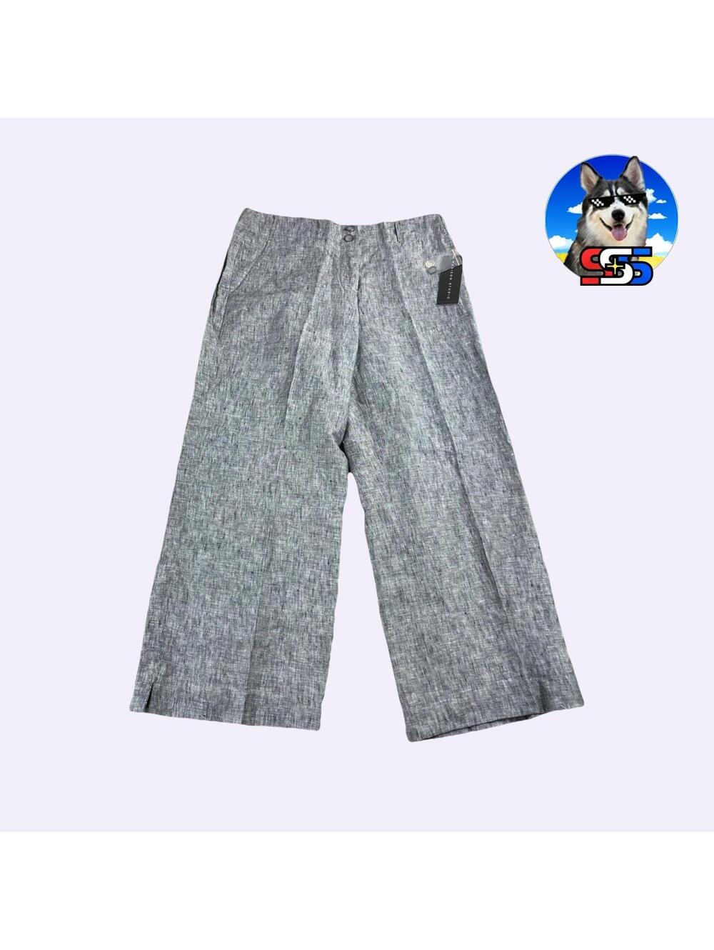 New Madison Studio Linen Boho Pants Gray Wide Leg High Waisted Size 4 Lagenlook